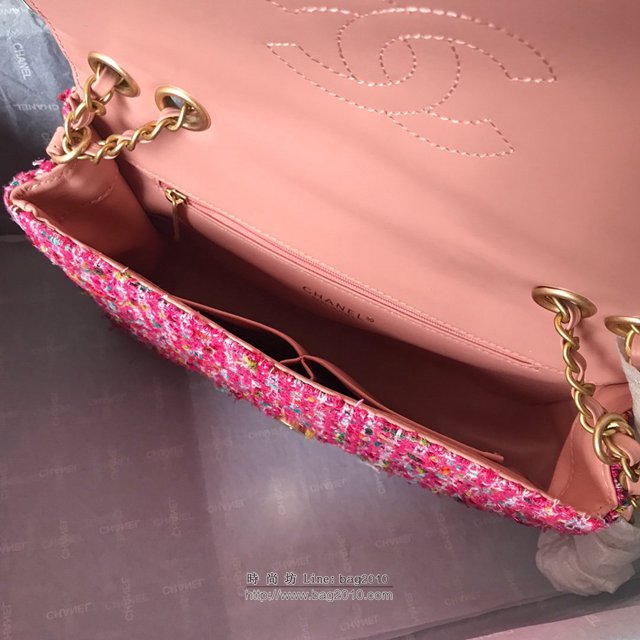 Chanel女包 19春夏粉色花呢 香奈兒大logo翻蓋包 香奈兒鏈條包 香奈爾單肩女包  djc2568